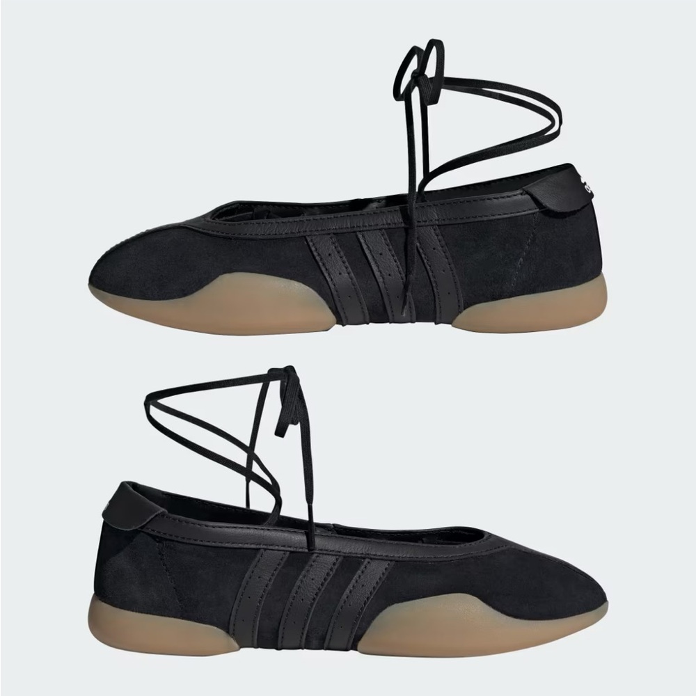 adidas Black Lace-Up Ballet Flats with Gum-Colored Sole.